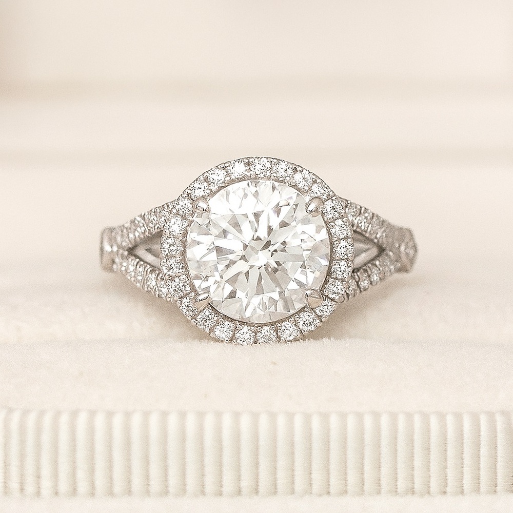 1.5ct Moissanite Halo Engagement Ring D VVS1 Round Cut Sterling Silver